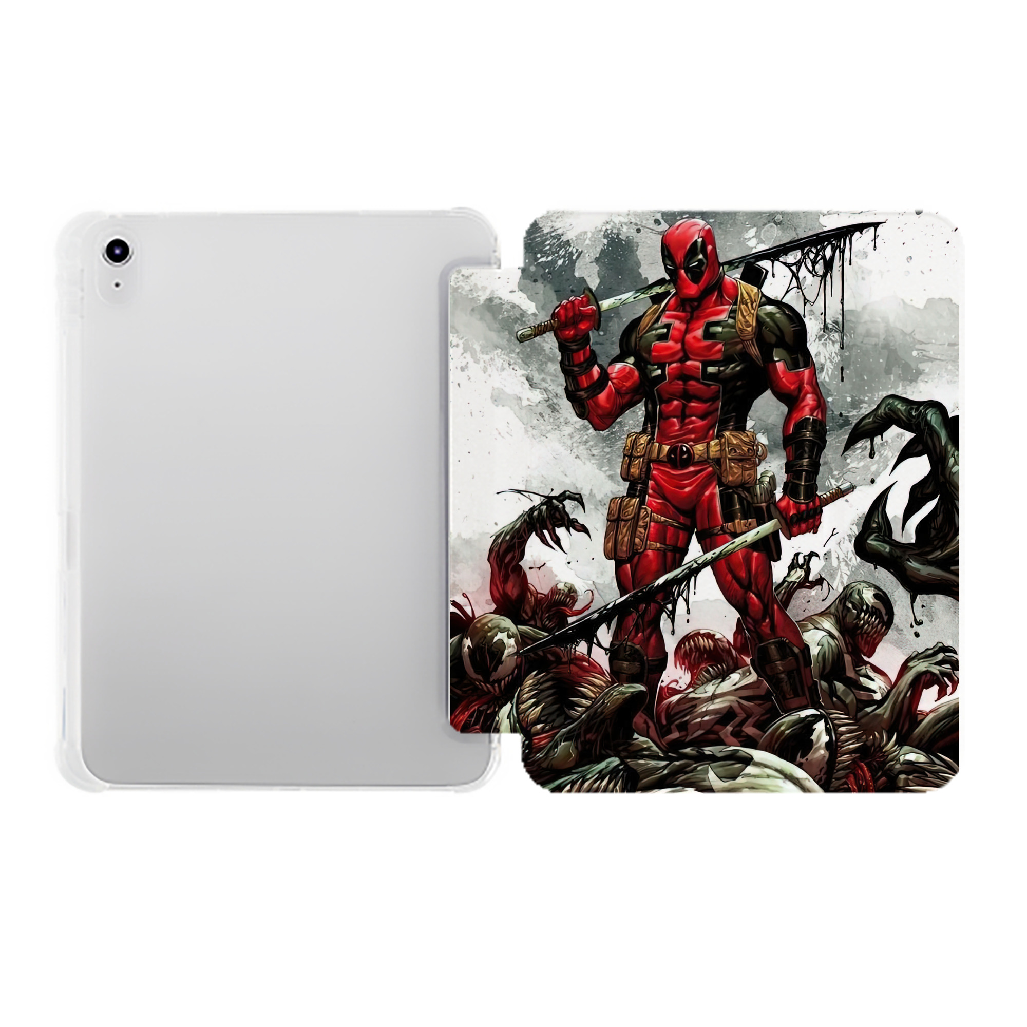 （画像用） Deadpool デッドプール IPad ケース ペン収納付き 三つ折りスタンド PUレザー×シリコン 対応機種9.5/10.5/10.9インチ